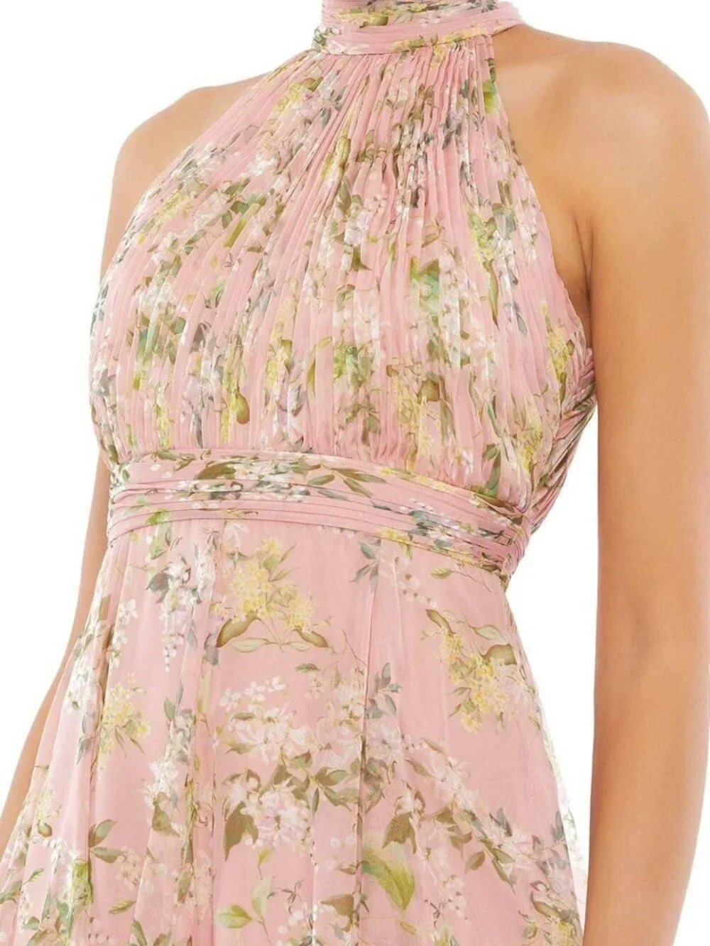 Mac Duggal Blush Pink Floral Print Halter Cocktail Mini Dress Sz 0 NWT 70208 - Picture 2 of 7